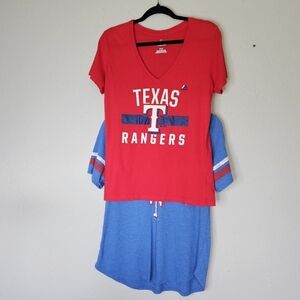 Texas Rangers Lot of 2 Womens Tee Shirts Blue Red‎ Baseball Fan Size M Medium
